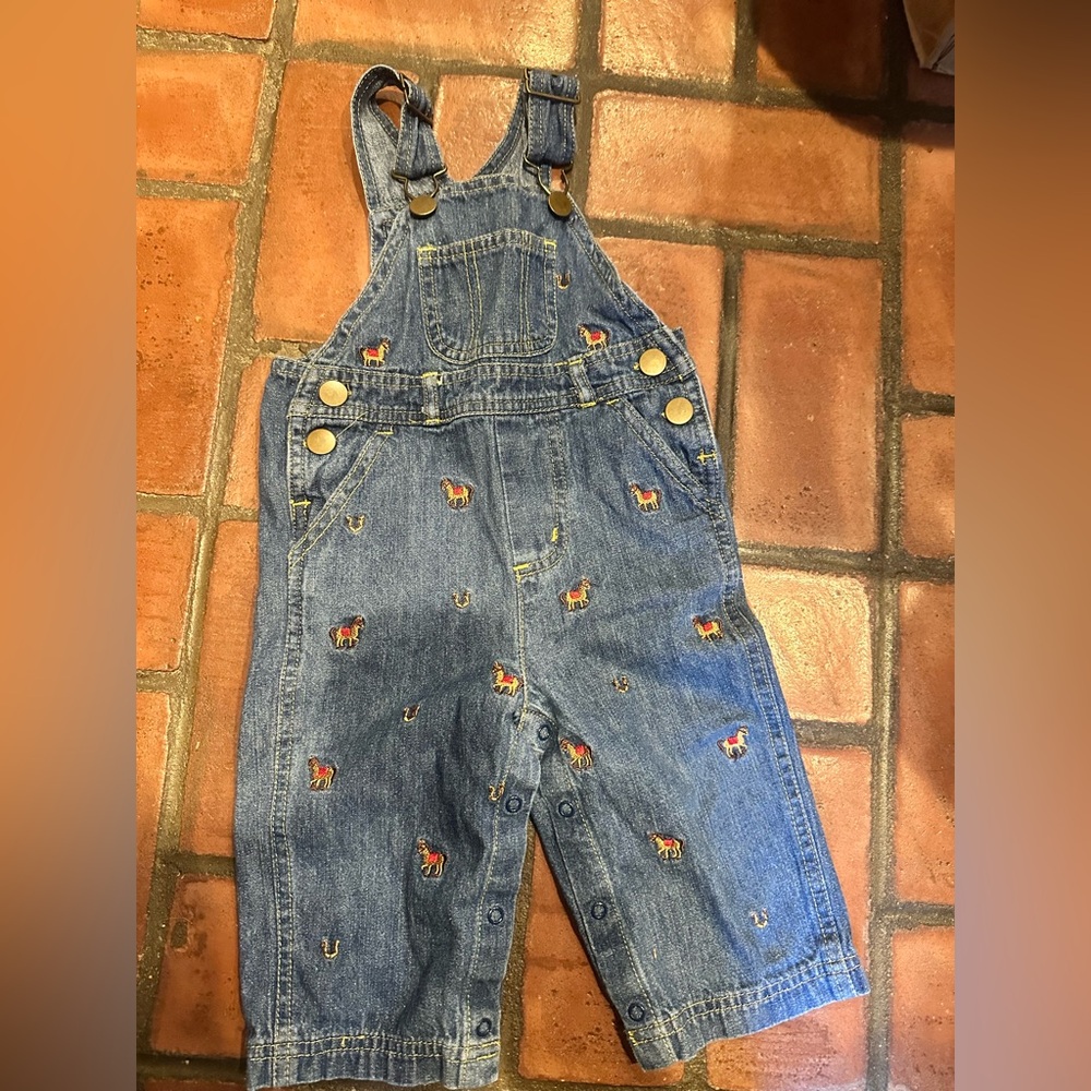 HORSES Bibbed Overalls Sz 12 Months Blue Denim Farm Ranch Equestrian